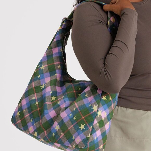 NWT Baggu Nylon Shoulder Bag - Green Star Plaid - Picture 5 of 8